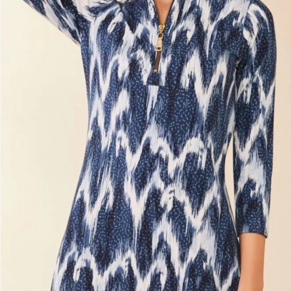 Spartina 449 Nora Half Zip Blue and CreamLong Sleeve Dress